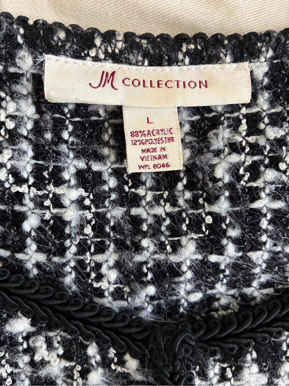 JM Collection Boucle Tweed Cardigan Black White Size Large - Picture 3 of 6